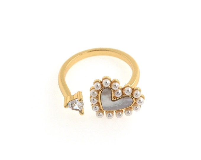 18K Gold Filled Open Ring,Gold Dainty CZ Heart Ring,Thin Gold Ring,Gift for Her