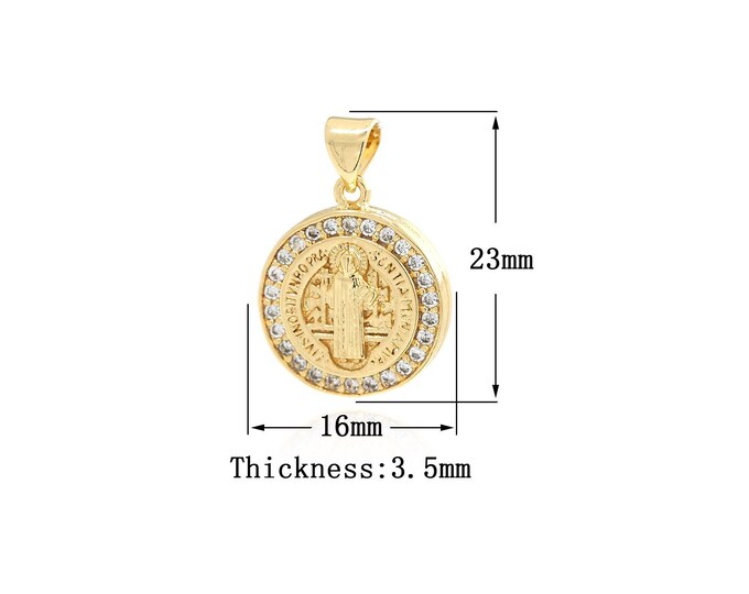 18K Gold Filled Jesus Pendant,Zircon Religion Charms,Christian Charm Bracelet Necklace for DIY Jewelry Making Supply,23x16x3.5mm