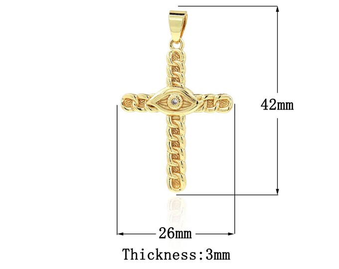 18K Gold Filled Religion Pendant,Gold Dainty CZ Cross Charms,Devil Eye Charm Bracelet Necklace for DIY Jewelry Making Supply