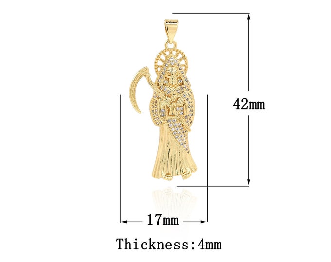 18K Gold Filled Santa Muerte Pendant,Gold Dainty CZ Santa Muerte Charms,Santa Muerte Charm Bracelet Necklace for DIY Jewelry Making Supply