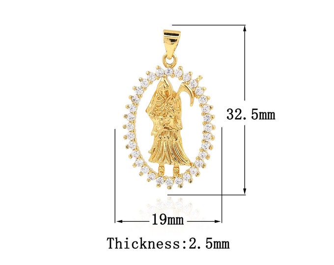 18K Gold Filled CZ Santa Muerte Pendant,Gold Dainty Santa Muerte Charms,Santa Muerte Charm Bracelet Necklace for DIY Jewelry Making Supply