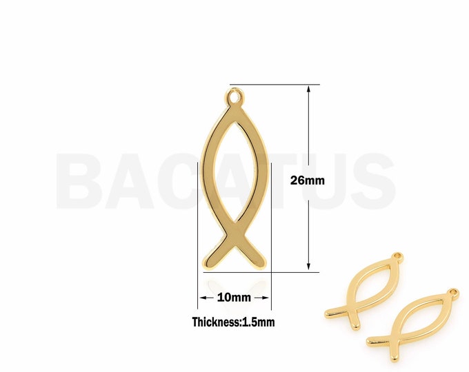 10 pcs Fish Pendant, 18K Gold Filled Line Fish Charm, Fish Necklace, Line Necklace, DIY Jewelry Supplies, 26x10x1.5mm