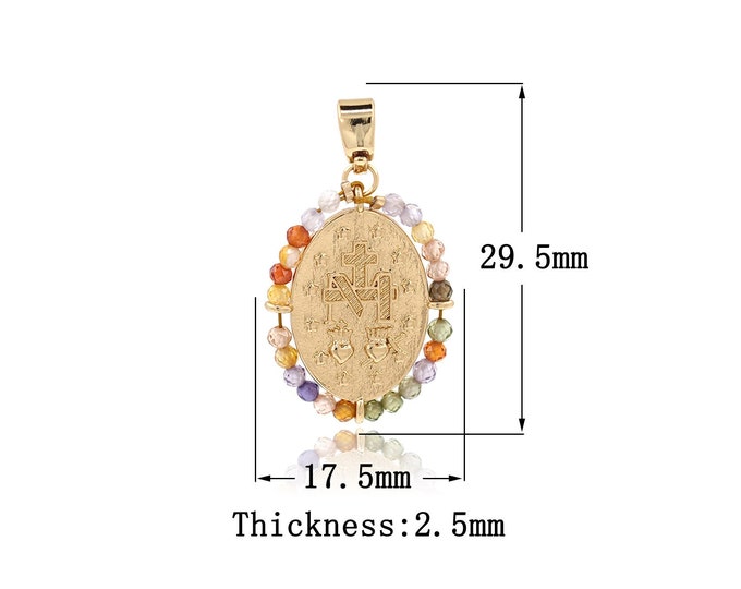 18K Gold Filled Virgin Mary Pendant,Dainty CZ Catholic Charms,Dainty Charm Bracelet Necklace for DIY Jewelry Making Supply,29.5x17.5x2.5mm