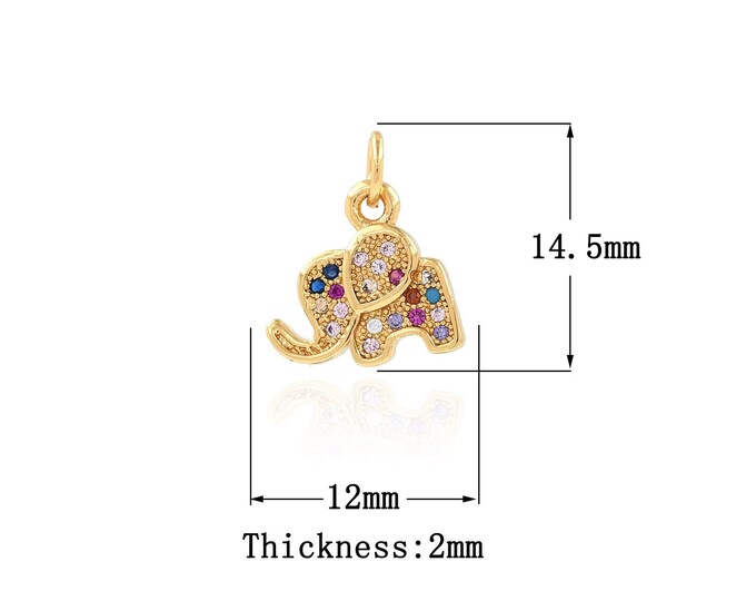 18K Gold Filled Elephant Pendant,Gold Dainty CZ Elephant Charms,Elephant Charm Bracelet Necklace for DIY Jewelry Making Supply