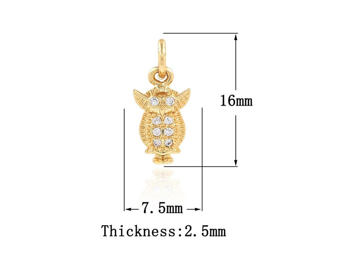 18K Gold Filled CZ Owl Pendant,Gold Dainty Owl Charms,Owl Charm Bracelet Necklace for DIY Jewelry Making Supply