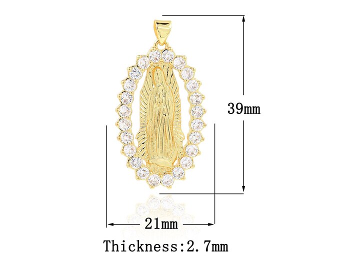 18K Gold Filled Virgin Mary Pendant,Gold Dainty CZ Religion Charms,Catholic Charm Bracelet Necklace for DIY Jewelry Making Supply