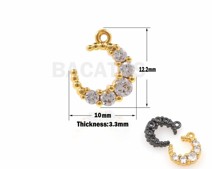 1PCS Micro Pave CZ Small Moon Charms,Star Charm for Necklace Bracelet Component 12.2x10x3.3mm