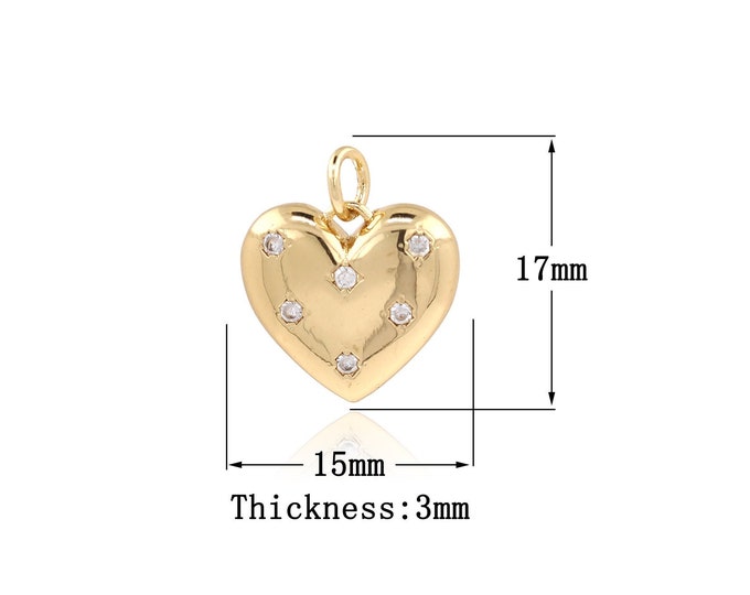 Gold Dainty Heart Charms,18K Gold Filled Heart Pendant,CZ Heart  Charm Bracelet Necklace for DIY Jewelry Making Supply,17x15x3mm