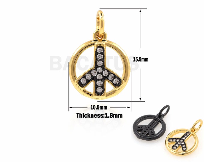 1PCS Peace Sign Charm, Filled Gold Peace Sign Pendant, Micro-Pave Peace Sign Charm, Peace Sign Jewelry 15.9x10.9x1.8mm