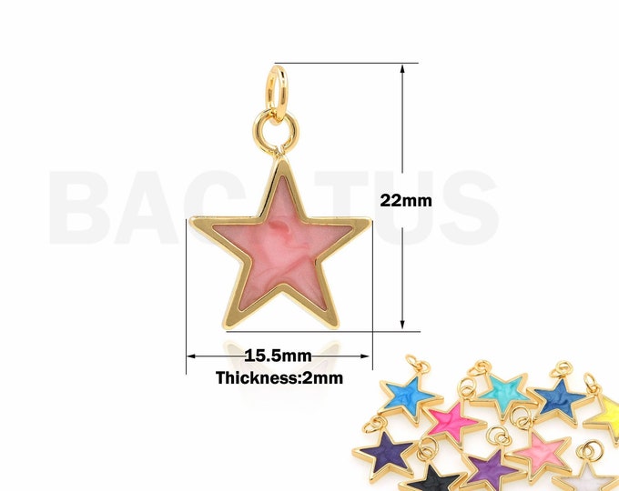 Celestial Necklace Jewelry  Five-Pointed 18K Gold-Plated Colorful Enamel Star Pendant Star Pendant DIY Jewelry Making,21x15.5x3.5mm