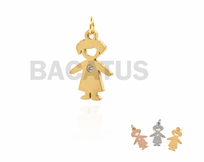 1pcs Stainless steel girl necklace, children pendant,gold girl charm 22.5x12.5mm
