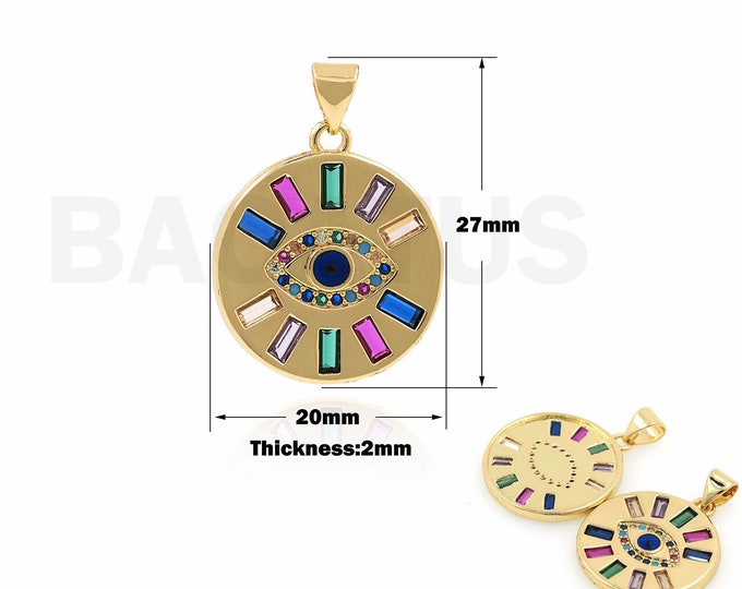 1PCS Jewelry Products Turkish Eye Jewelry 18K Gold Filled Devil's Eye Pendant Round Charm Suitable for Bracelets, Necklaces,27x20x2mm