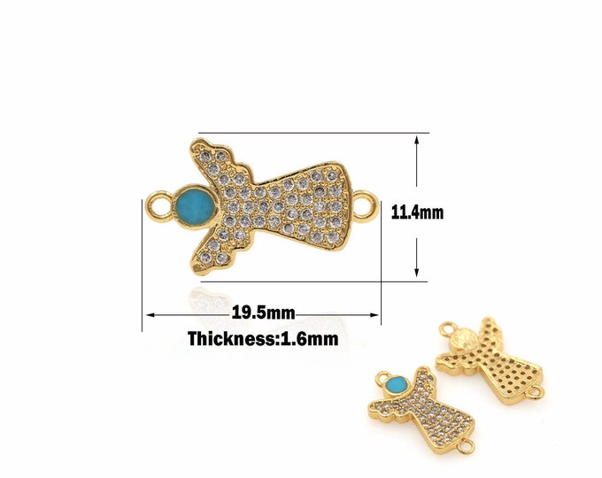 1PCS 18K CZ Micro Shop Angel Connector, Dripping Connector, Enamel Charm, Suitable for Bracelet, Necklace, Jewelry Products 19.5x11.4x1.6mm