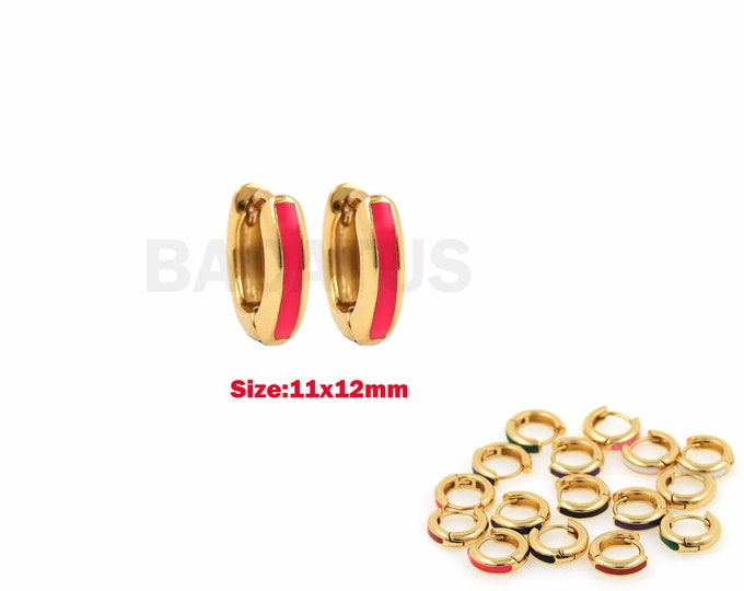 Enamel Earrings, Round Earrings, 18K Gold Filled Pierced Earrings, Earring Accessories, Enamel Charm, 11x12mm