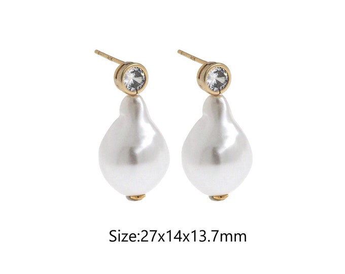 Dainty Pearl Earrings,Micro Pave CZ Earrings For Women, Pearl Stud Earrings, 18K Gold Filled Fashion Earrings, Pearl Charms,