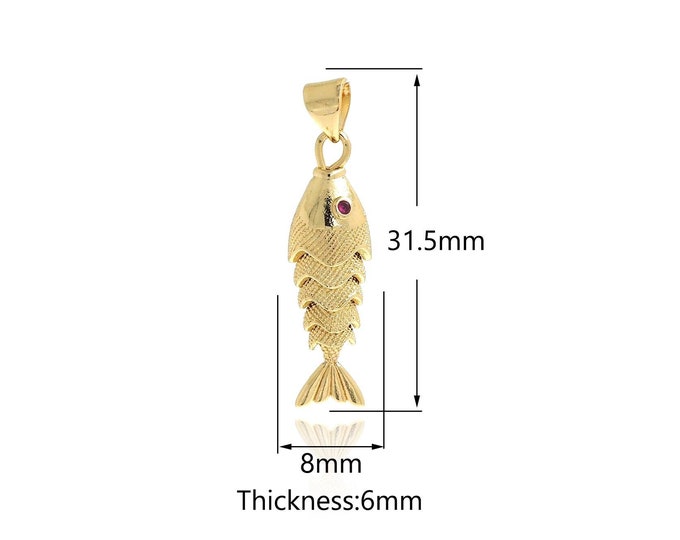 18K Gold Filled Fish Pendant,Gold Dainty CZ Fish Charms,Fish Charm Bracelet Necklace for DIY Jewelry Making Supply