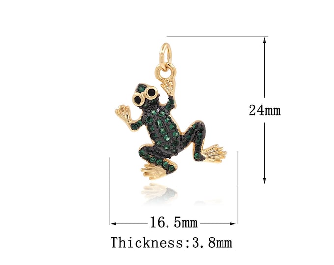 Frog Pendant, 18K Gold Filled Animal Charm, Micro Pave CZ Frog Charm, DIY Jewelry Supplies, 24x16.5x3.8mm