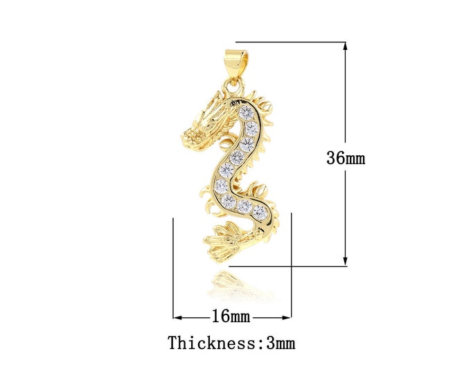 18K Gold Filled Dragon Pendant,Gold Dainty Dragon Pendant Charms,Shenlong pendant Bracelet Necklace for DIY Jewelry Making Supply,36x16x3mm