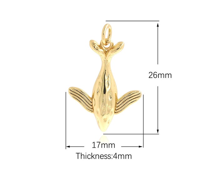 18K Gold Filled Whale Pendant, Fish Charm, Sea Life Charm, Nautical Necklace, DIY Jewelry Supplies, 26x17x4mm