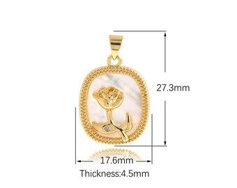 1 PCS Rose Pendant,18K Gold Filled Plant Pendant, Gold Rose Necklace, Minimalist Pendant, Cubic Zirconia Jewelry 27.3x17.6x4.5mm