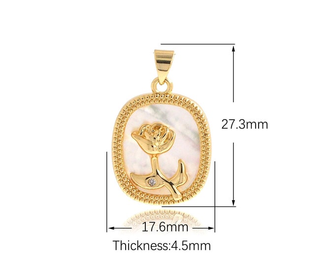 1 PCS Rose Pendant,18K Gold Filled Plant Pendant, Gold Rose Necklace, Minimalist Pendant, Cubic Zirconia Jewelry 27.3x17.6x4.5mm