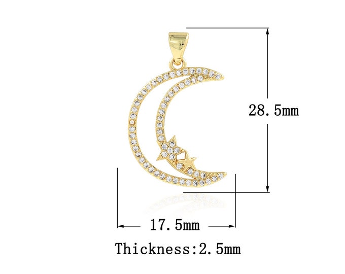18K Gold Filled Moon Pendant,Gold Dainty CZ Star Charms,Moon Charm Bracelet Necklace for DIY Jewelry Making Supply