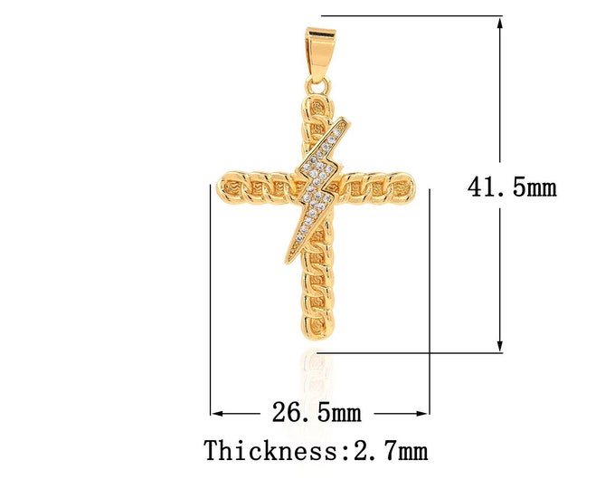 18K Gold Filled CZ Cross Pendant,Gold Dainty Religion Charms,Lightning Charm Bracelet Necklace for DIY Jewelry Making Supply