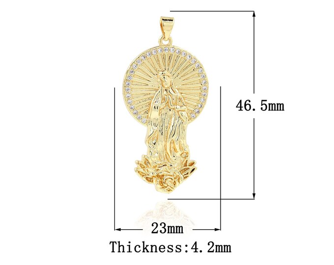 18K Gold Filled Virgin Mary Pendant,Gold Dainty CZ Religion Charms,Catholic Charm Bracelet Necklace for DIY Jewelry Making Supply