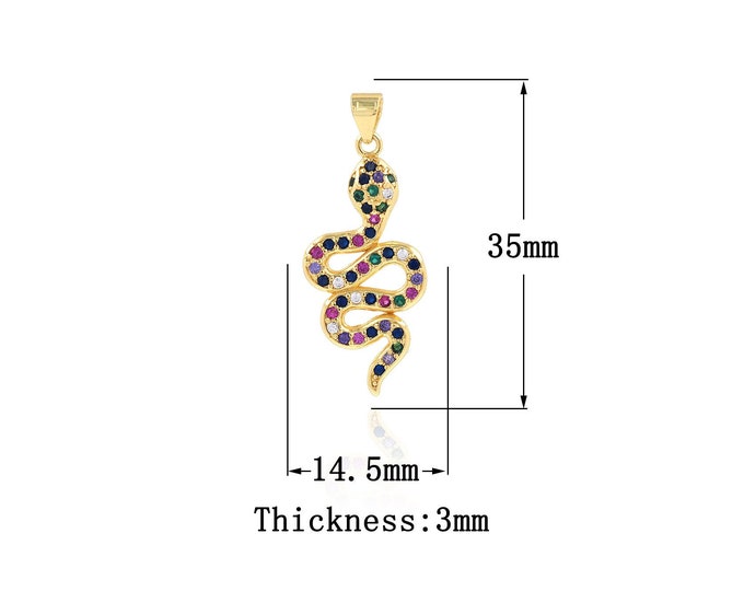 18K Gold Filled Snake Pendant,Gold Dainty CZ Snake Charms,Snake Charm Bracelet Necklace for DIY Jewelry Making Supply