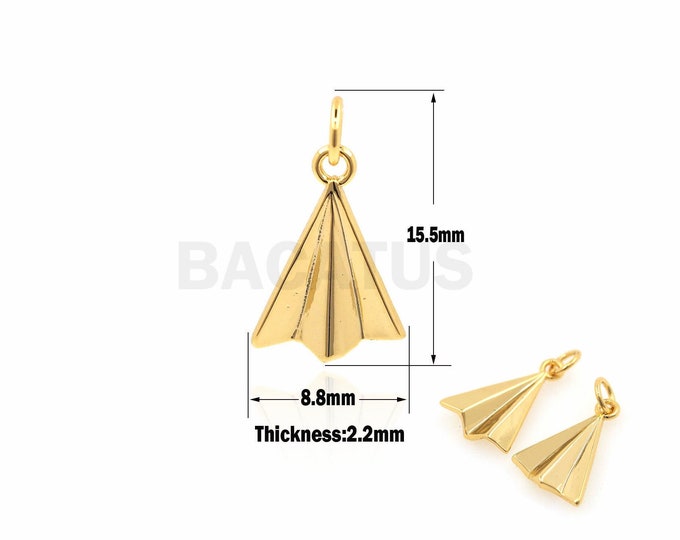 1PCS 18K Filled Gold Paper Airplane Pendant, The Charm Of Paper Airplanes, Children's Memory Charm 15.5x8.8x2.2mm