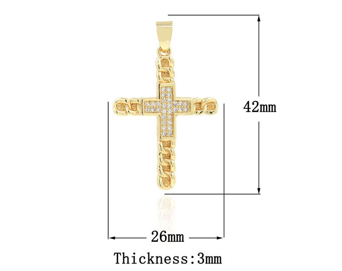 18K Gold Filled Cross Pendant,Gold Dainty CZ Religion Charms,Christian Charm Bracelet Necklace for DIY Jewelry Making Supply