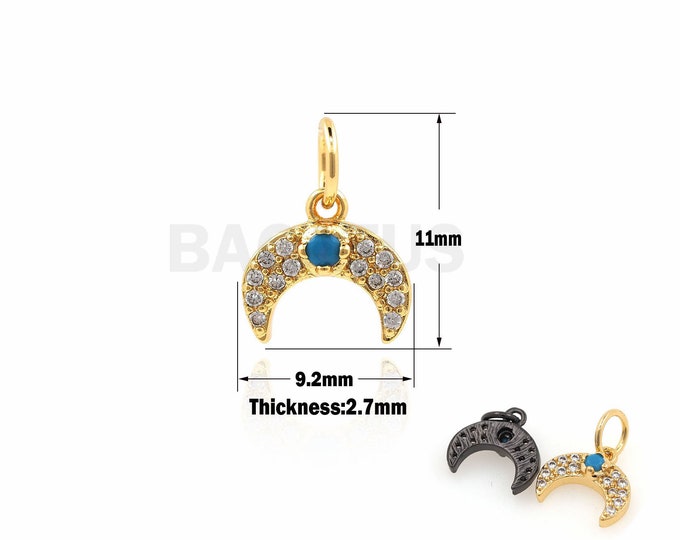 1PCS Mini Moon Pendant, CZ Moon Charm, Moon Necklace, Micro-Pave Moon Jewelry, Suitable for Jewelry Making Supplies 11x9.2x2.7mm