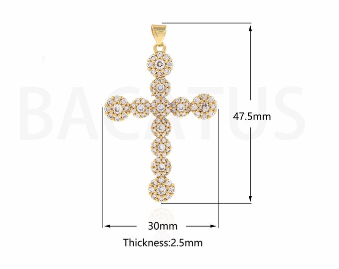 18K Gold Filled Religious Charms, Christian Charms, Micropavé CZ Christian Necklace, Cross Pendant,DIY Jewelry Supplies, 30x47.5x2.5mm