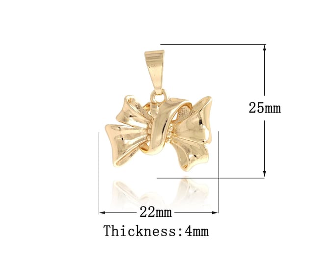 18K Gold Filled Bow Pendant, Bow Tie Charms, Bow Necklace for DIY Jewelry Making Supplies