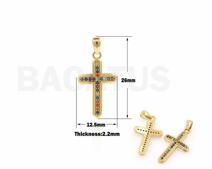 Cross Pendant, Micropavé CZ Religious Charm, 18K Gold Filled Cross Necklace, Christian Charms, DIY Jewelry Supplies, 26x12.5x2.2mm