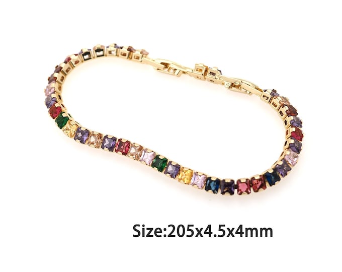 Gold Dainty CZ Colored Diamond Bracelet,18k Gold Filled Tennis Bracelet,Simple Bracelet,Gift for Her