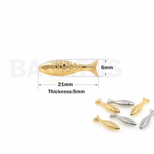 Fish Spacer Beads, 18K Gold Filled Fish Charm, Bracelet Beads, Necklace Beads, Ocean Charm, DIY Jewelry Supplies, 6x21x5mm