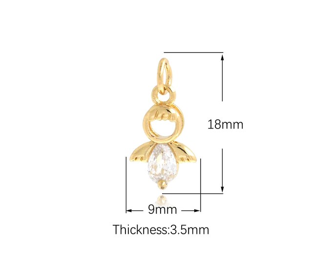 Micropavé CZ Cupid Pendant,18K Gold Filled Angel Charm,Angel Pendant, Tiny Golden Cupid,Cupid Charm, Suitable For Jewelry Making 18x9x3.5mm