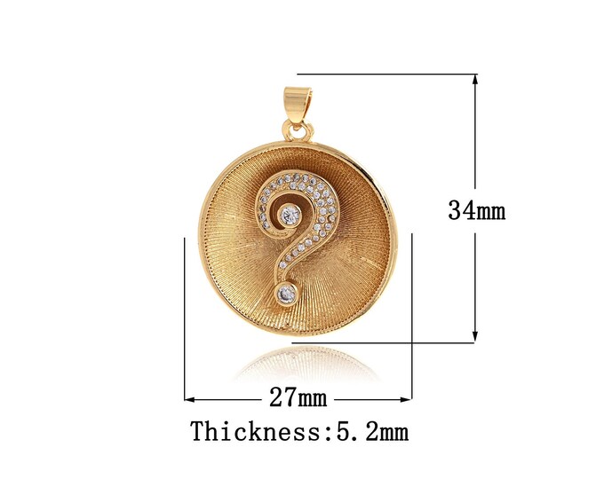 Gold Question Mark Necklace ,18K Gold Filled Pendant,Micropavé CZ Question Mark Charm,Round Pendant ,DIY Jewelry Making Supply,34x27x5.2mm