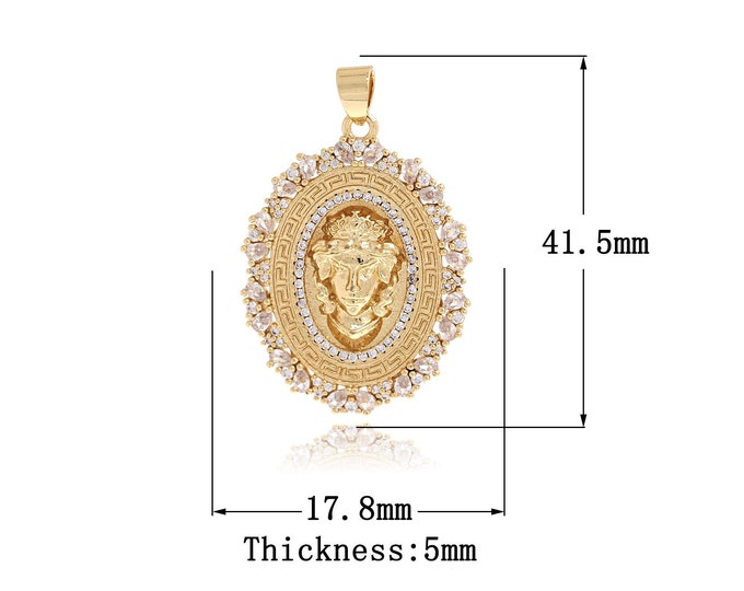 18K Gold Filled Figure Pendant, Coin Necklace, Figure Charm,Round Pendant, Coin Pendant, DIY Jewelry Supplies, 41.5x17.8x5mm