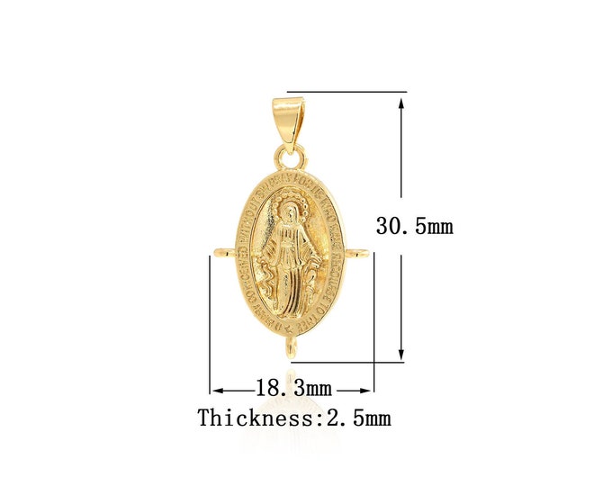 1PCS Oval Virgin Mary pendant, gold Virgin Mary Necklace, Virgin Mary Charm, Coin Necklace, Gilded coin 30.5x18.3x2.5mm