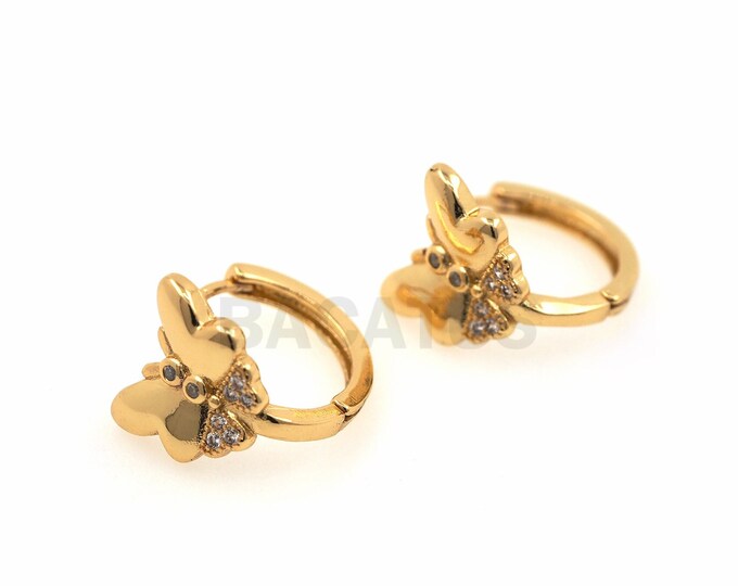 1 pair, Butterfly Earrings, 18K Gold Filled Insect Earrings, Animal Earrings, Butterfly Charm, Micropavé Cubic Zirconia Earrings 12.5x10.5mm