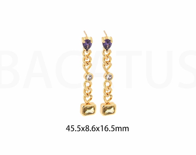 Tassel Earrings, Drop Earrings, 18K Gold Filled Bar Earrings, Micro Pave CZ Boho Earrings, Gift For Her, 45.5x8.6x16.5mm
