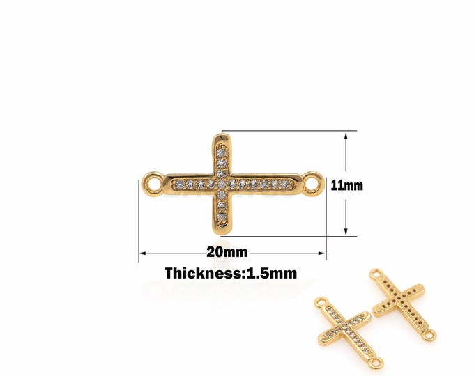 1PCS  Cross Connector, Cubic Zirconia Cross, Cross Connector Cross Necklace Cross Hand Link Head Gold Filling Jewelry Supply 11x20x1.5mm