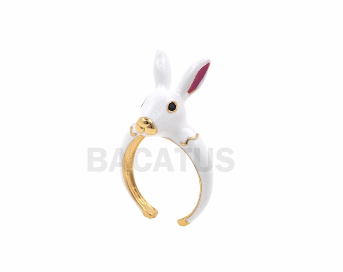 18K Gold Filled Rabbit Ring, Enamel Adjustable Ring, Rabbit Ring, Open Animal ing, Delicate Ring, Rabbit jewelry