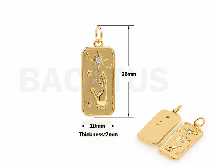 1PCS,18K Gold Filled Miniature Zircon Hand Necklace Eye Charm Square Pendant Crescent Jewelry DIY Jewelry Making Accessories 26x10x2mm