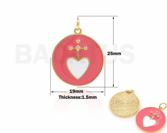 18K Gold Filled Enamel Coin Necklace, Enameled Love Round Pendant, Love Pendant, DIY Jewelry Making Supplies 25x19x1.5mm