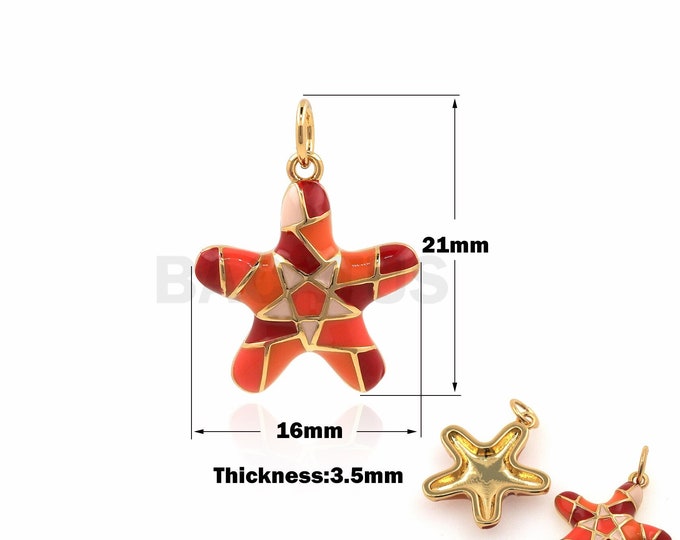 Enamel Starfish Necklace, 18K Gold Filled Starfish Pendant, Starfish Charm, Sea Creature Charm, Starfish Charm, Enamel Charm, 21x16x3.5mm