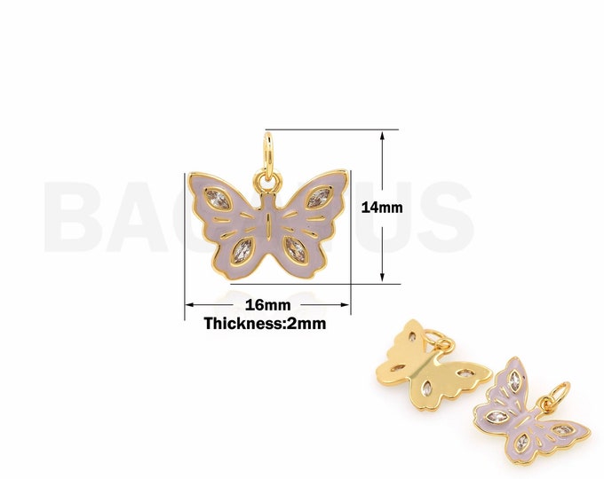 1Pcs Transparent CZ Enamel Pendant, Colorful Enamel Butterfly Pendant Beautiful Butterfly Jewelry Component Insect Charm 14x16x2mm