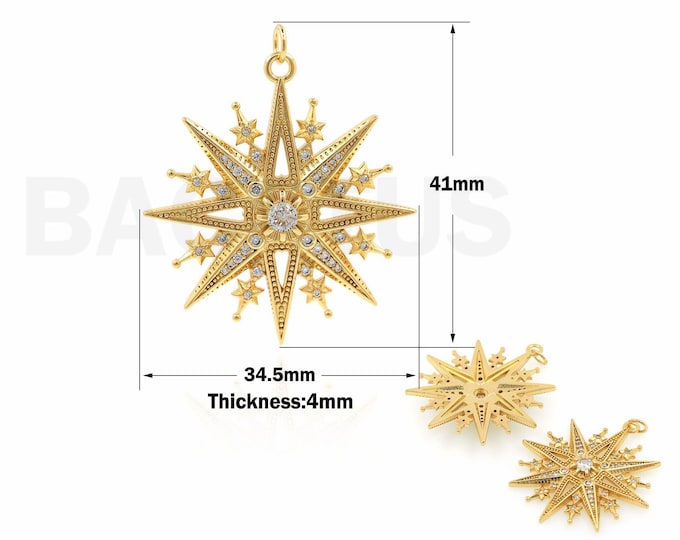 1PCS Suitable for Bracelet Necklace JewelryPolaris Pendant Star Necklace  Articles Gold Filled Cubic Zirconia Night Sky Jewelry 41x34.5x4mm